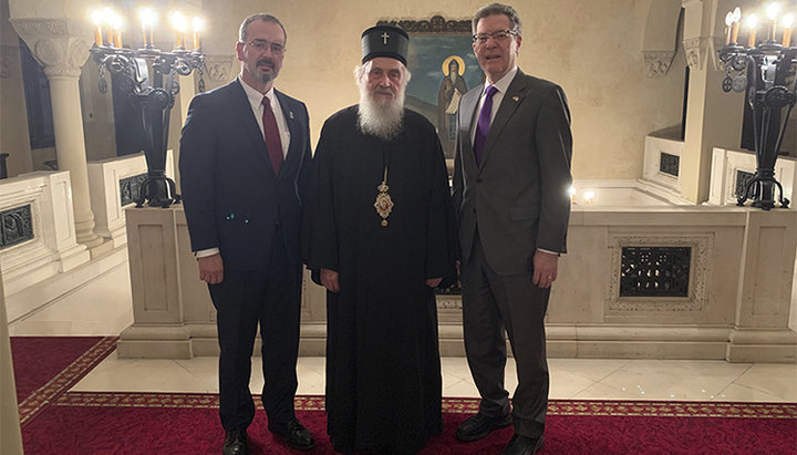 Patriarch Irinej of Serbia meeting with the representative of the US State Department and the Ambassador of America to Serbia. Photo: spc.rs