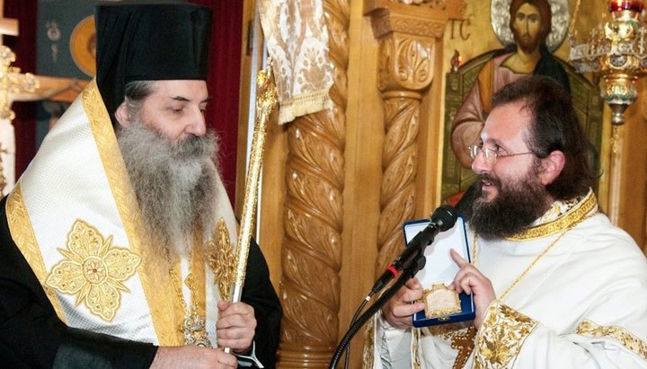 Protopresbyter Matthew Vulcanescu with Metropolitan Seraphim of Piraeus. Photo: myrophoros.blogspot.com