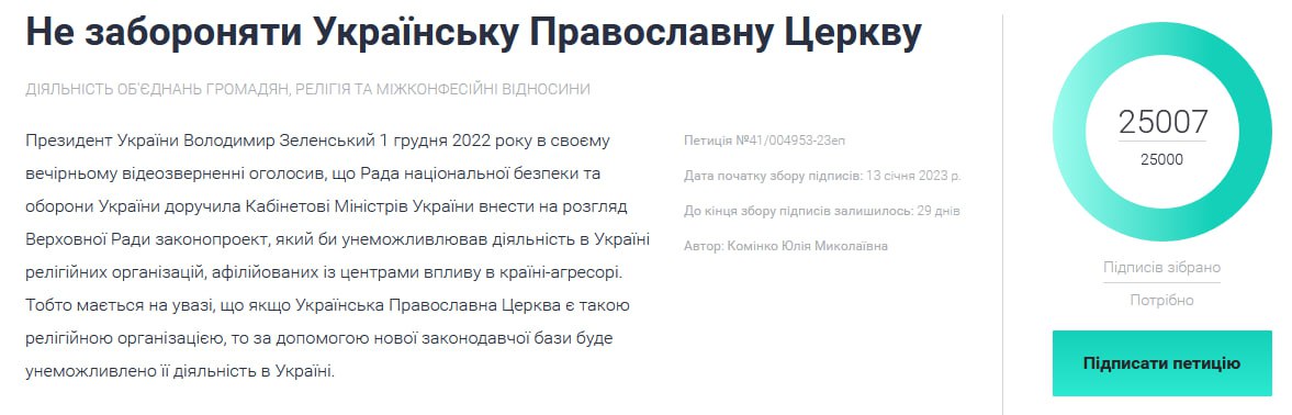 Петиция с просьбой не запрещать УПЦ собрала 25 тысяч голосов фото 1